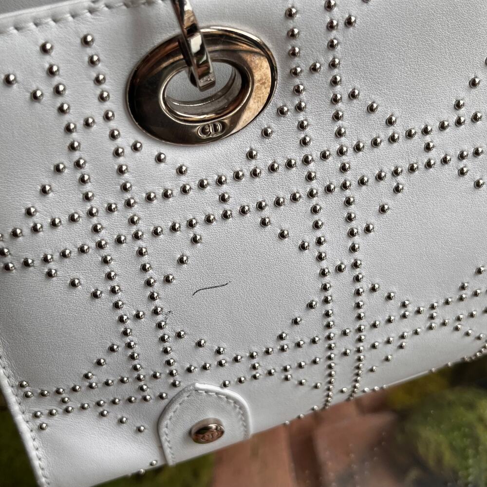 DIOR Lady Dior East West White Calfskin Leather Studded Tote Bag - Picture 14 of 16